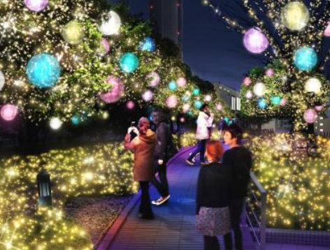 ゴールドの森に上品なマカロン globe が浮かび上がるロマンティック空間~新宿サザンテラス 小道~