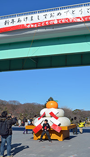 「こどもの国」にお正月イベントとして「ジャンボ鏡もち」