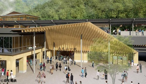 「高尾山口駅」のリニューアル工事は、サントリー美術館や歌舞伎座などを手掛けた日本を代表する建築家・隈 研吾氏がデザイン