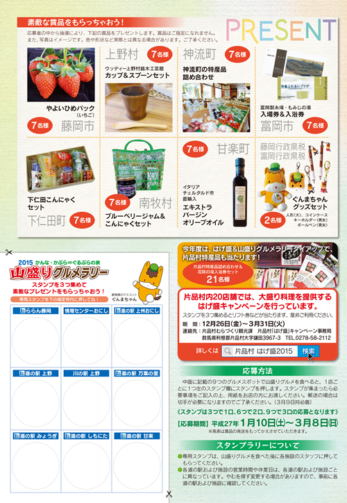 抽選で72名にやよいひめパックや神流町の特産品詰め合わせなどが当たる