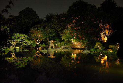 夜間の庭園をゆったりと歩いてみよう