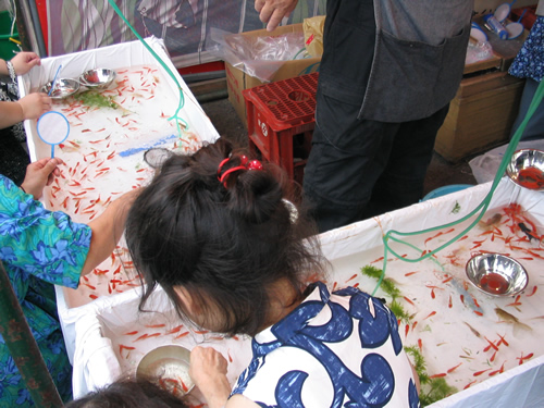 金魚すくいも 縁日ならでは