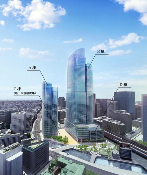 A棟(地上37階)、B棟(地上61階)、C棟(地上大規模大広場)、D棟(地上9階)全体像