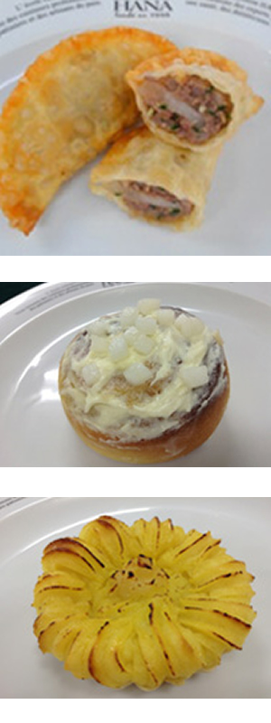 「にっこり揚げ餃子」「にっこり!ナシナモンロール」「餃子の皮deにっこり梨入りスウィートタルト」3品