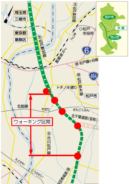 見学場所は、現在建設中の外環道・松戸市矢切~市川市国分までの約4km区間